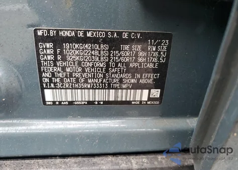 2024 Honda Hr-V Lx from USA, damaged, VIN 3CZRZ1H35RM733313